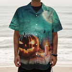 Scary Halloween Pumpkin Print Textured Short Sleeve Shirt