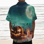 Scary Halloween Pumpkin Print Textured Short Sleeve Shirt