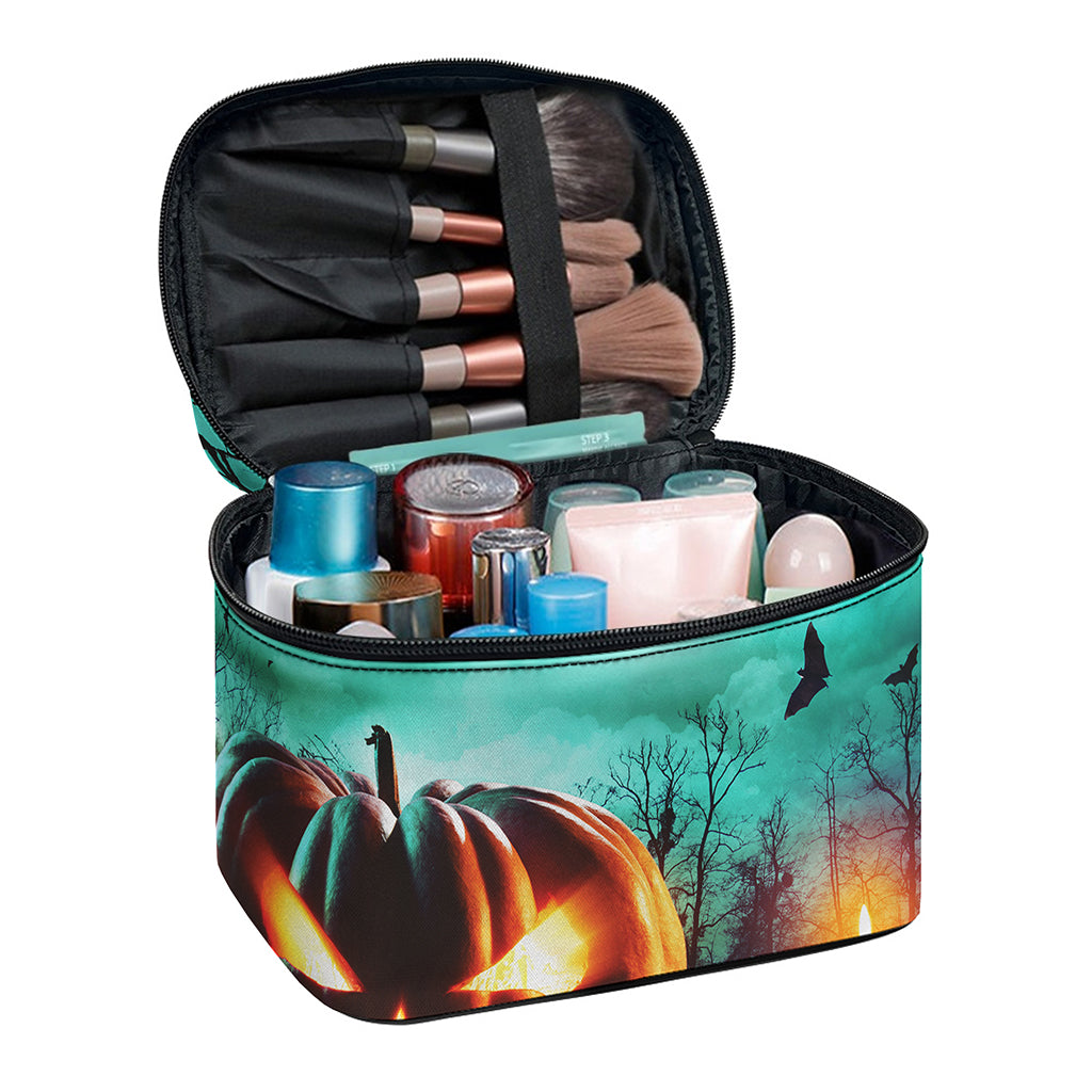 Scary Halloween Pumpkin Print Travel Makeup Bag