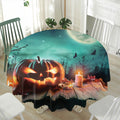 Scary Halloween Pumpkin Print Waterproof Round Tablecloth