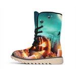Scary Halloween Pumpkin Print Winter Boots