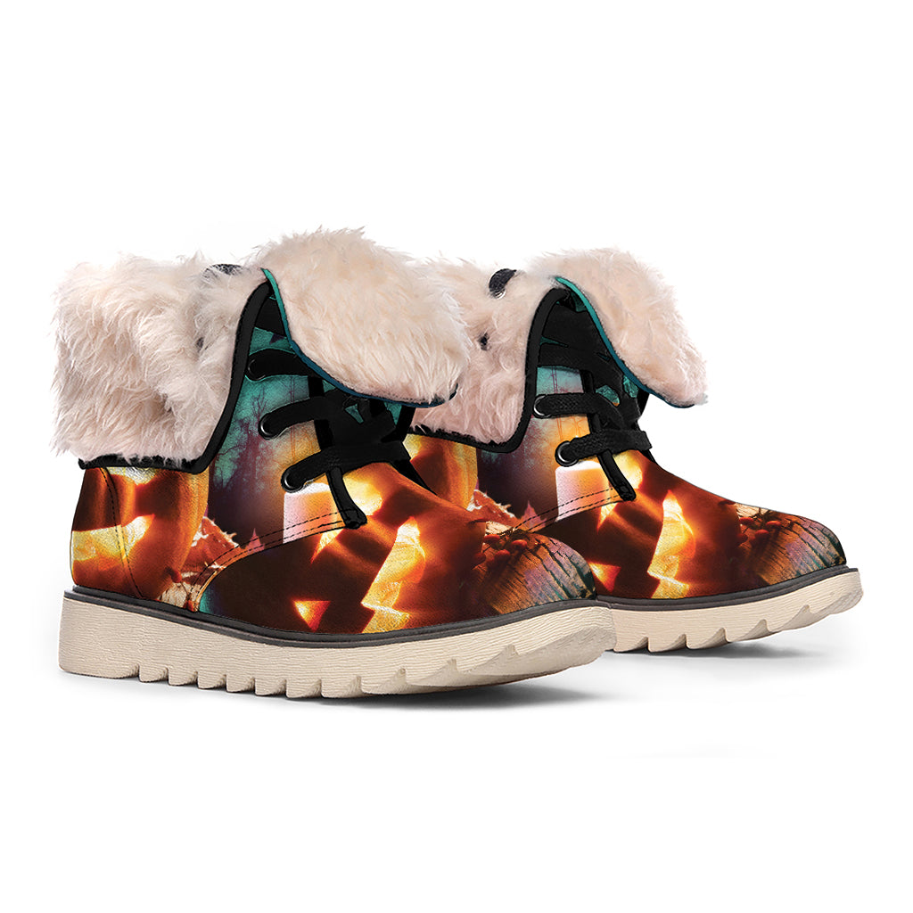 Scary Halloween Pumpkin Print Winter Boots