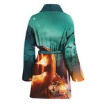 Scary Halloween Pumpkin Print Women's Bathrobe