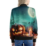 Scary Halloween Pumpkin Print Women's Bomber Jacket