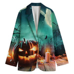 Scary Halloween Pumpkin Print Women's Cotton Blazer