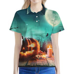 Scary Halloween Pumpkin Print Women's Polo Shirt