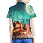 Scary Halloween Pumpkin Print Women's Polo Shirt
