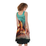 Scary Halloween Pumpkin Print Women's Sleeveless Dress