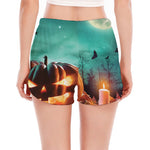 Scary Halloween Pumpkin Print Women's Split Running Shorts