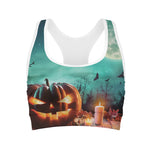 Scary Halloween Pumpkin Print Women's Sports Bra