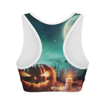 Scary Halloween Pumpkin Print Women's Sports Bra