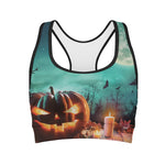 Scary Halloween Pumpkin Print Women's Sports Bra