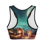 Scary Halloween Pumpkin Print Women's Sports Bra