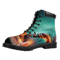 Scary Halloween Pumpkin Print Padded Collar Lace Up Boots