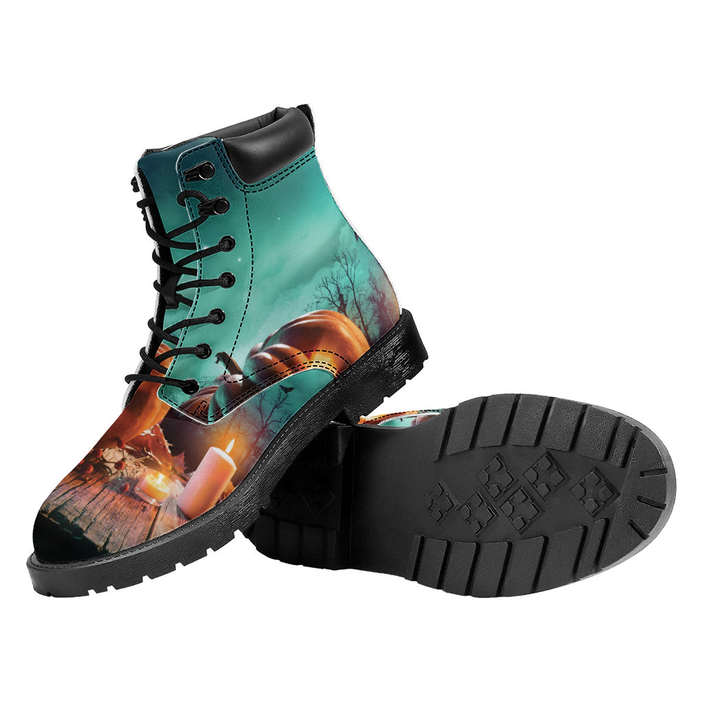 Scary Halloween Pumpkin Print Work Boots