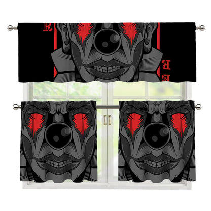 Scary Joker Card Print 3 Piece Kitchen Curtains