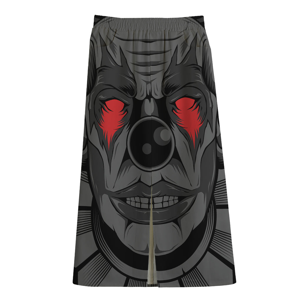 Scary Joker Card Print Cotton Front Slit Maxi Skirt