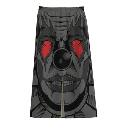 Scary Joker Card Print Cotton Front Slit Maxi Skirt