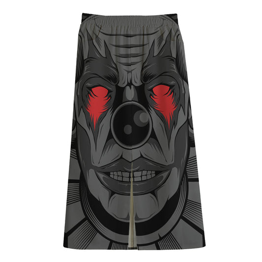 Scary Joker Card Print Cotton Front Slit Maxi Skirt