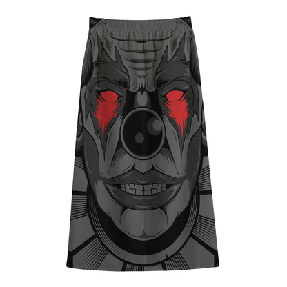 Scary Joker Card Print Cotton Front Slit Maxi Skirt