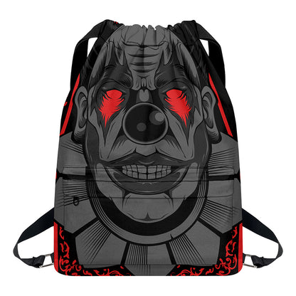 Scary Joker Card Print Drawstring Backpack