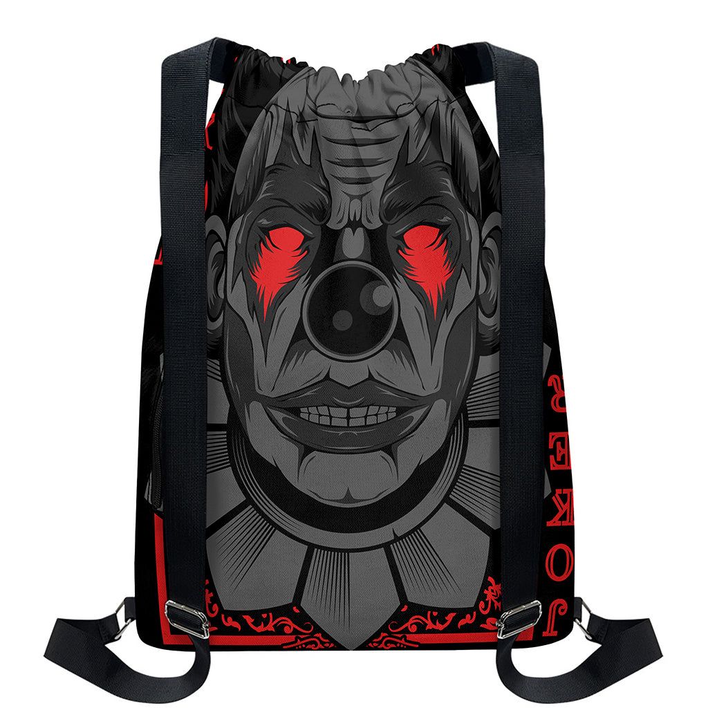 Scary Joker Card Print Drawstring Backpack