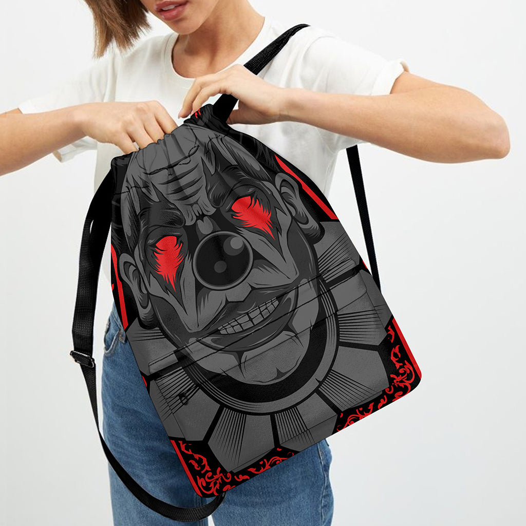 Scary Joker Card Print Drawstring Backpack