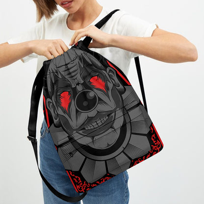 Scary Joker Card Print Drawstring Backpack