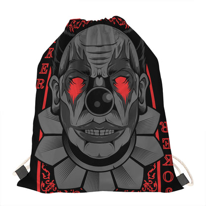 Scary Joker Card Print Drawstring Bag