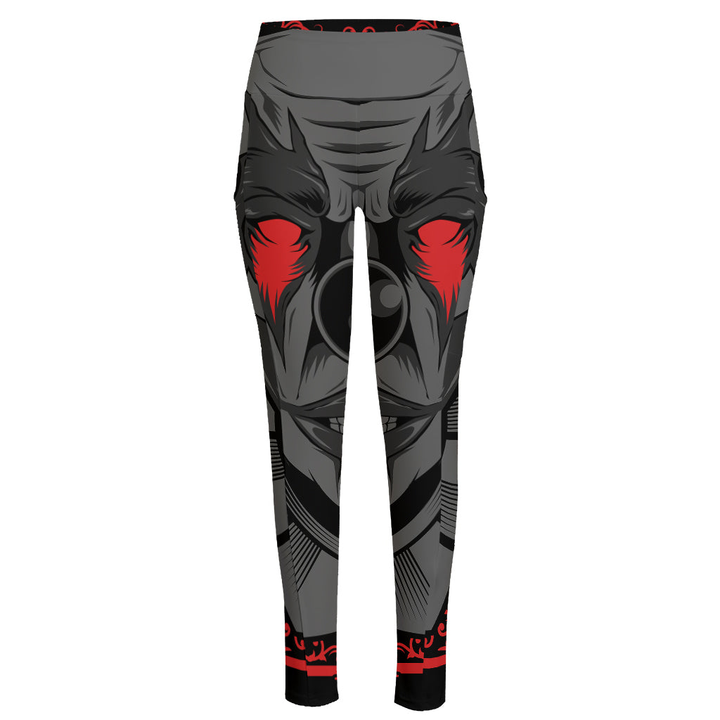 Scary Joker Card Print High-Waisted Pocket Leggings