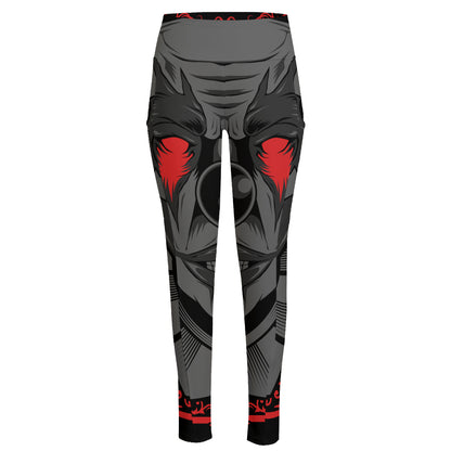 Scary Joker Card Print High-Waisted Pocket Leggings