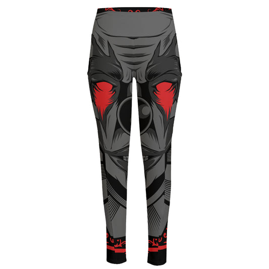 Scary Joker Card Print High-Waisted Pocket Leggings