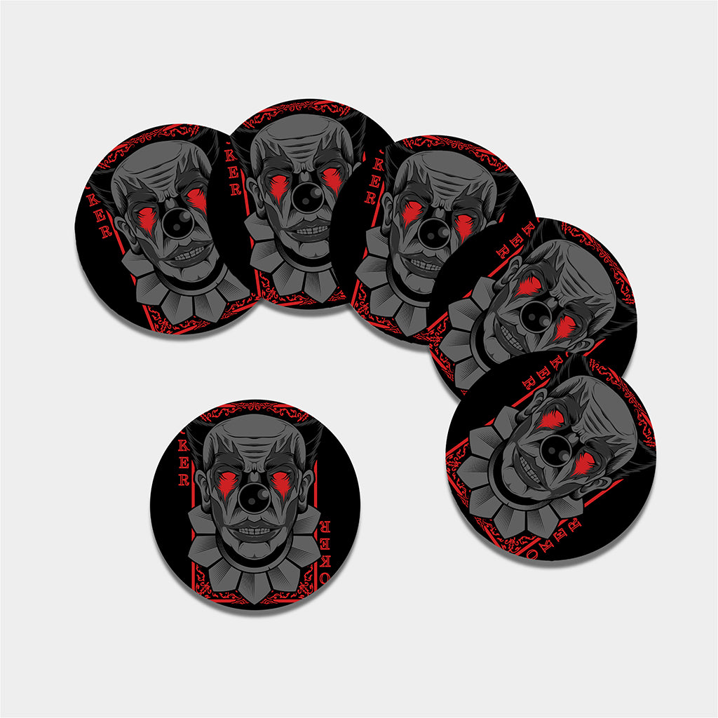Scary Joker Card Print Leather Coaster Set