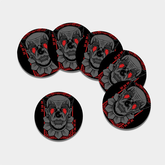 Scary Joker Card Print Leather Coaster Set