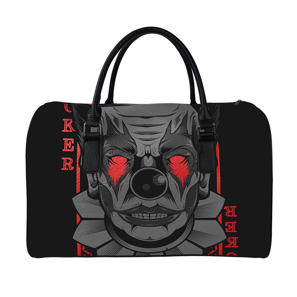 Scary Joker Card Print Leather Duffle Bag