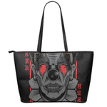 Scary Joker Card Print Leather Tote Bag