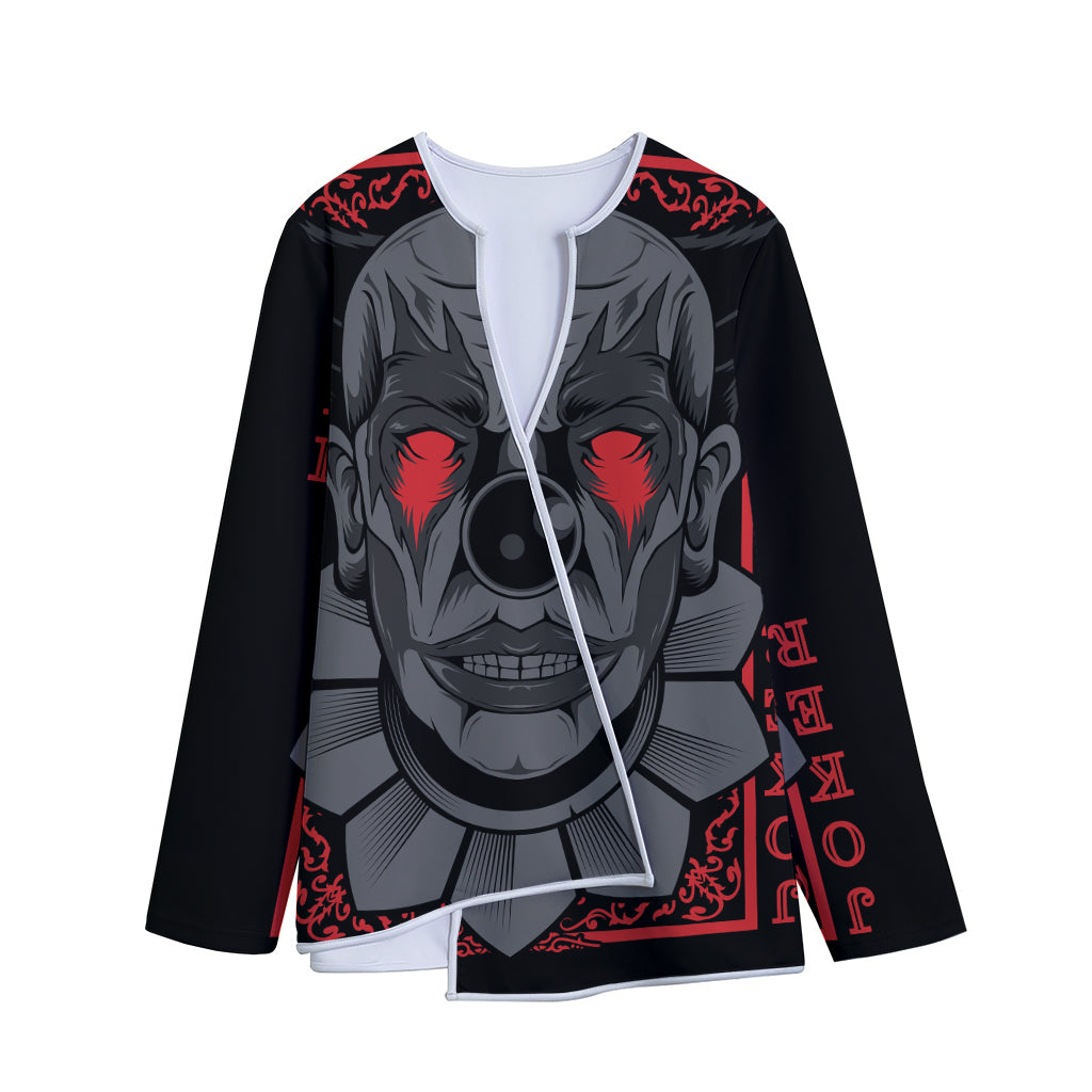 Scary Joker Card Print Long Sleeve Short Coat