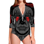 Scary Joker Card Print Long Sleeve Swimsuit