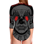 Scary Joker Card Print Long Sleeve Swimsuit