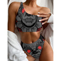 Scary Joker Card Print One Shoulder Bikini Set