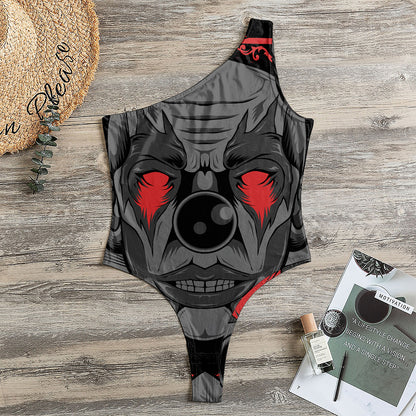Scary Joker Card Print One Shoulder Bodysuit