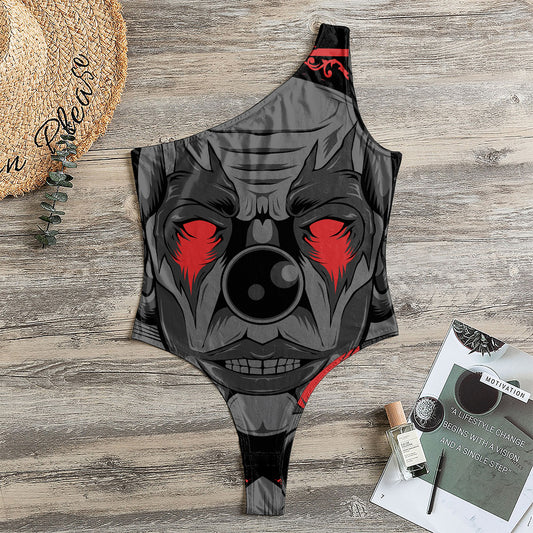 Scary Joker Card Print One Shoulder Bodysuit