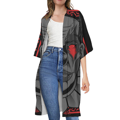 Scary Joker Card Print Open Front Beach Cover Up