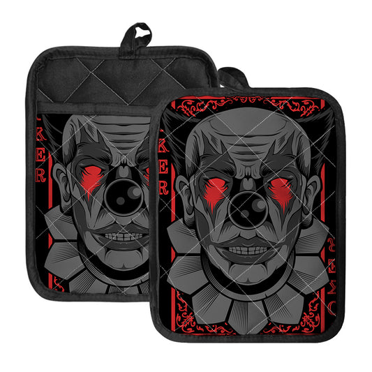 Scary Joker Card Print Pot Holders With Pocket