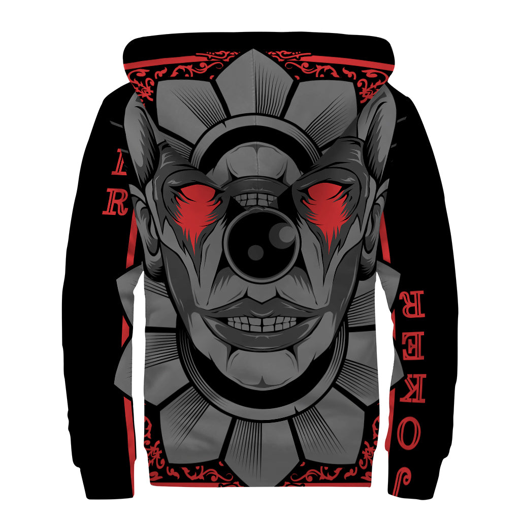 Scary Joker Card Print Sherpa Lined Zip Up Hoodie