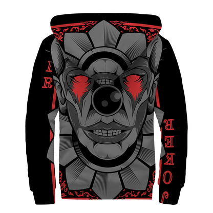 Scary Joker Card Print Sherpa Lined Zip Up Hoodie