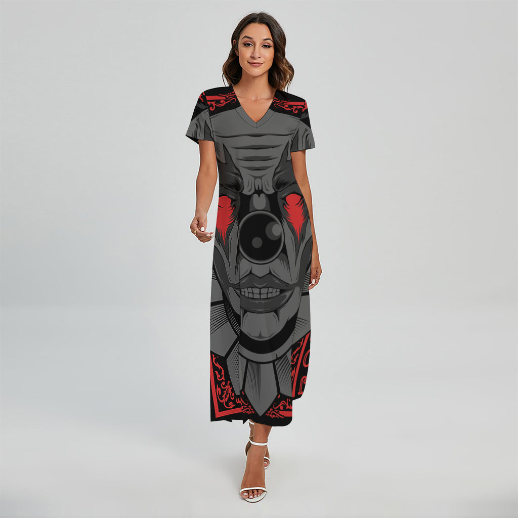 Scary Joker Card Print Short Sleeve Maxi Dress