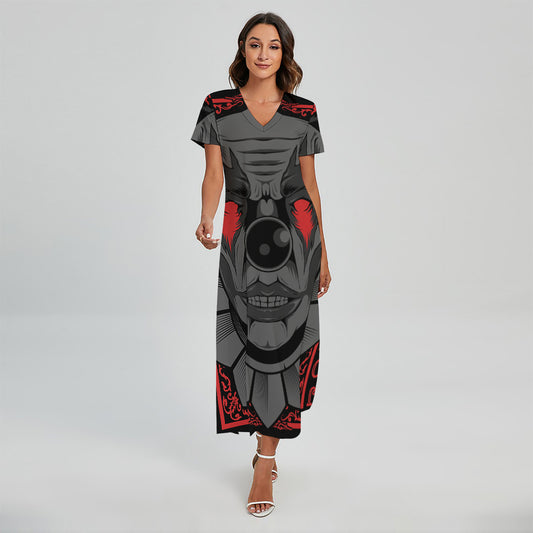 Scary Joker Card Print Short Sleeve Maxi Dress