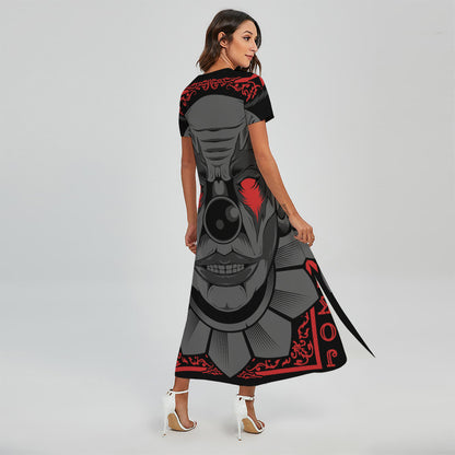 Scary Joker Card Print Short Sleeve Maxi Dress