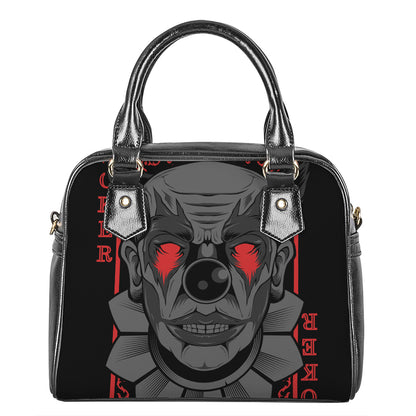 Scary Joker Card Print Shoulder Handbag